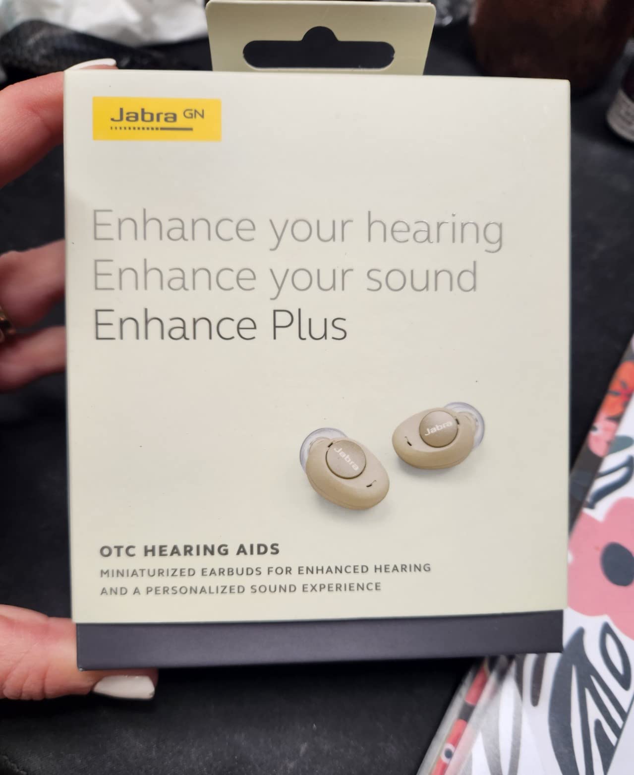 Jabra Enhance Plus Self-Fitting OTC Rechargeable Hearing Aids for Advanced Hearing Enhancement, Music and Calls – (Incompatible with Android) 4 Mics and Powerful Speakers, Made for iPhone – Gold Beige customer photo 1