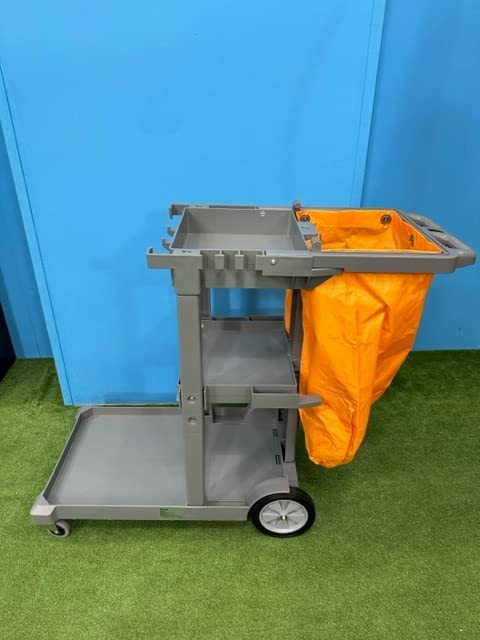 VEVOR Cleaning Cart, 3-Shelf Commercial Janitorial Cart, 200 lbs Capacity Plastic Housekeeping Cart, with 25 Gallon PVC Bag, 47