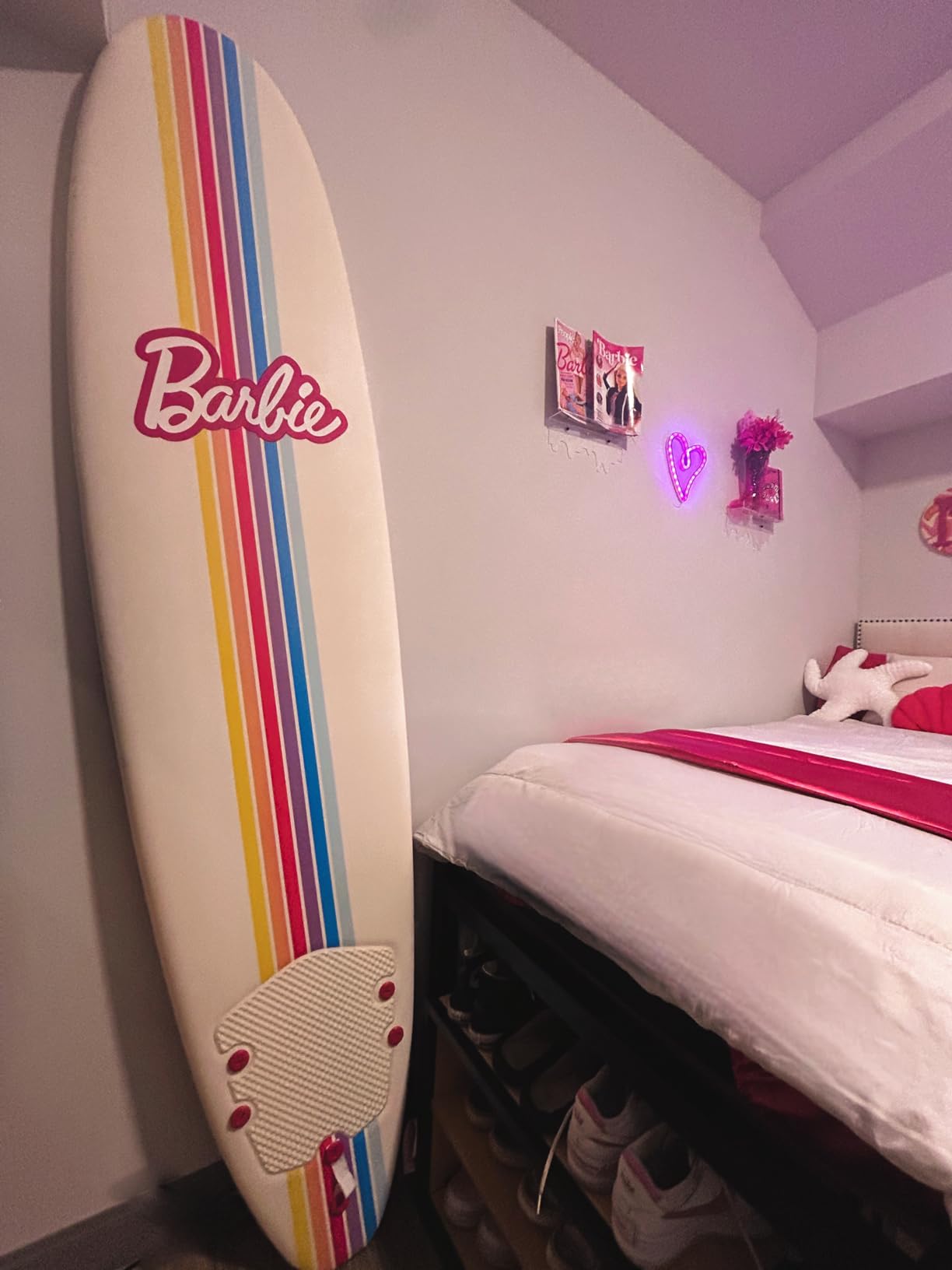 Barbie™ Signature 8ft Surfboard by Wavestorm | Graphic top Deck with high Density Slick Bottom | for Kids and Adults |Foam Construction with Accessories | Leg Leash and Fin Set Included,White customer photo 2