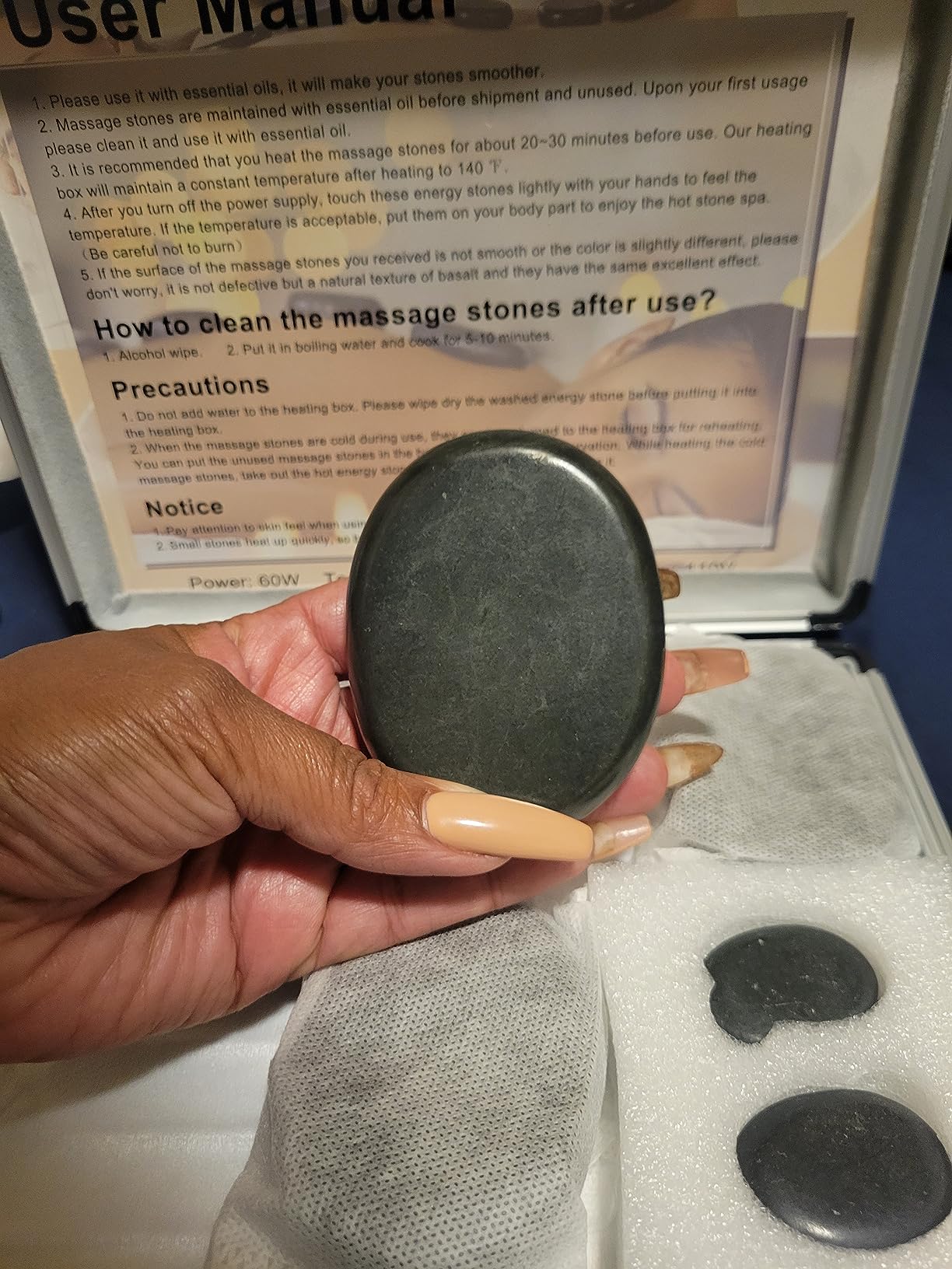 Hot Stones Massage Warmer Kit, 9Pcs Hot Stones Massage Set Portable Hot Stone with Heater, Hot Rocks Basalt Massage Stones for Home Spa Warming Therapy Relaxing Gift customer photo 2
