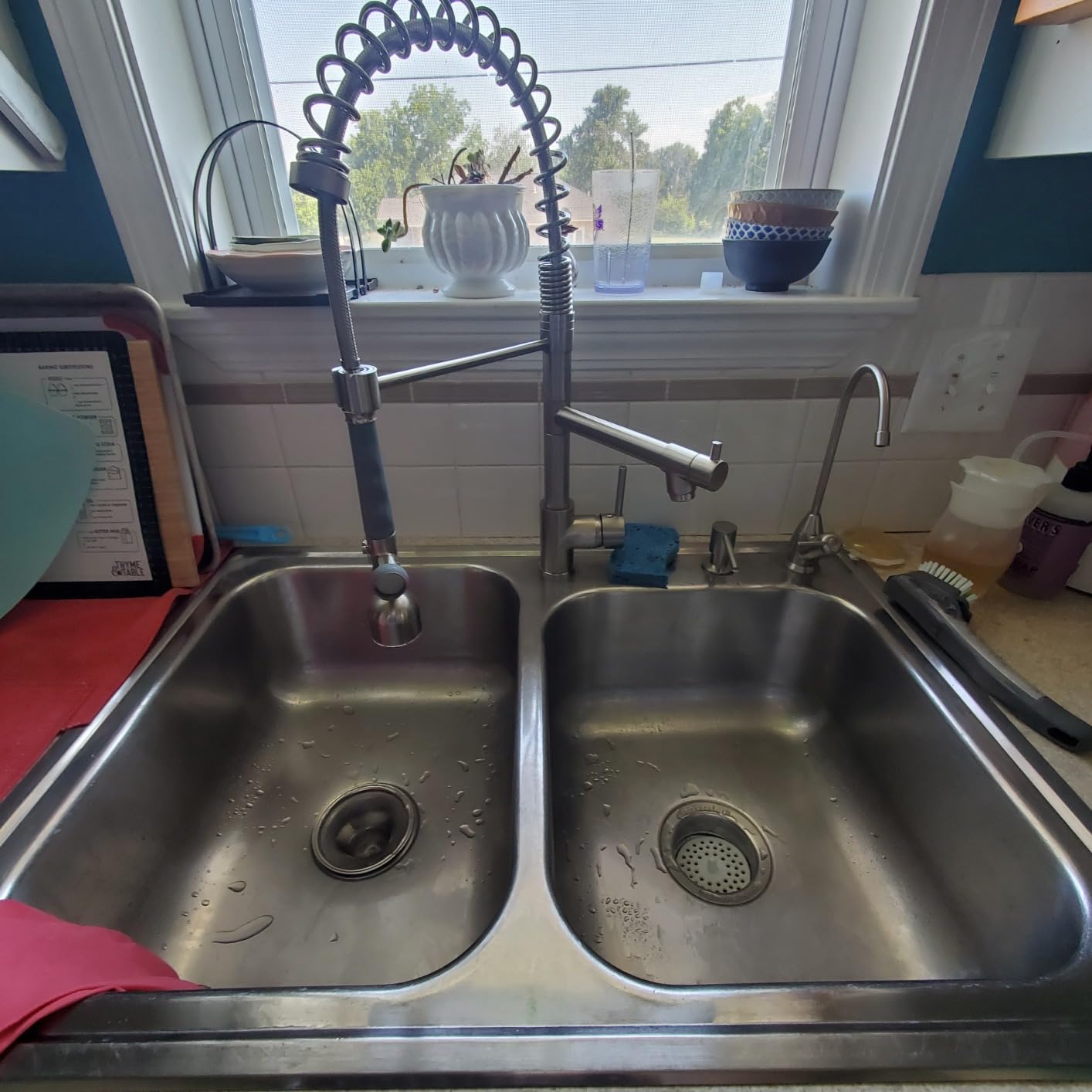 Fapully Commercial Kitchen Faucet,Wall Mount Kitchen Sink Faucet with Pre-Rinse Pull Down Sprayer,25‘’ Height 8'' Center 3 Compartment Sink Faucets with 12.2'' Swing Spout Chrome customer photo 1