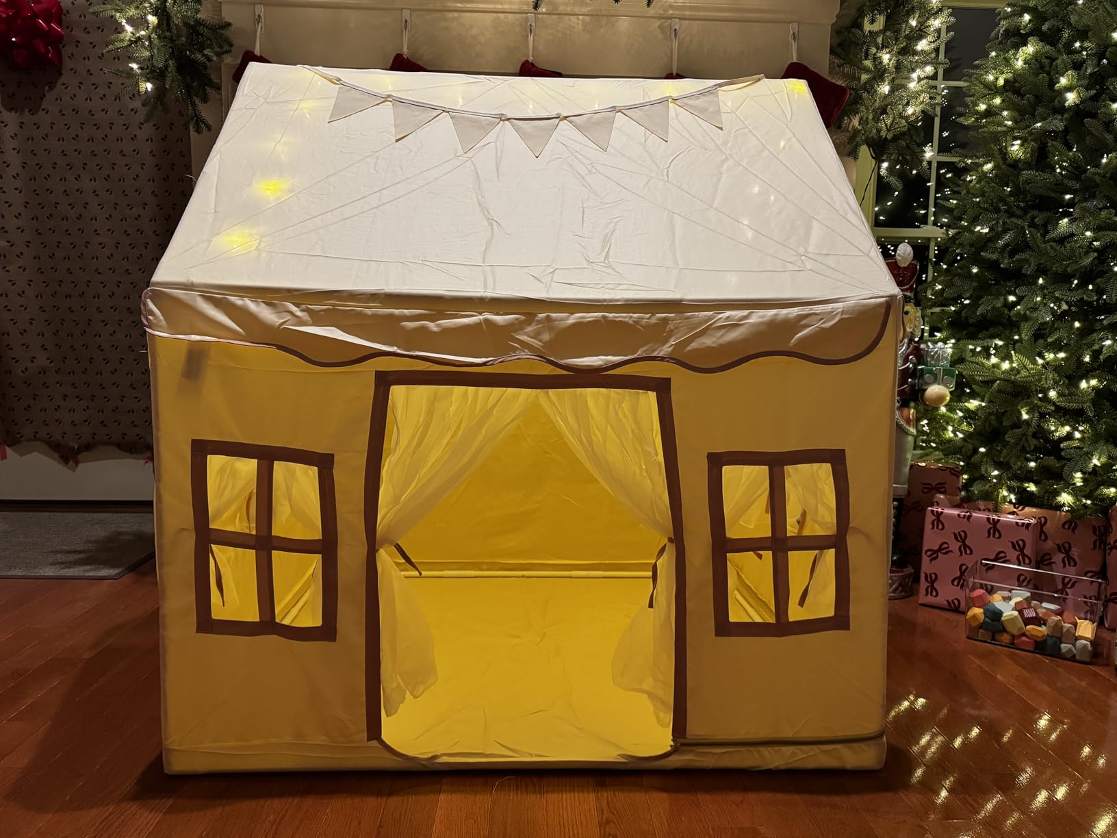 Large Kids Tent Playhouse Base Fabric with Star Lights, Flags and Tote Bags, Kids Play Tent Indoor & Outdoor, Washable Teepee Tent for Boys & Girls, Play House for Toddler, Neutral Color customer photo 1