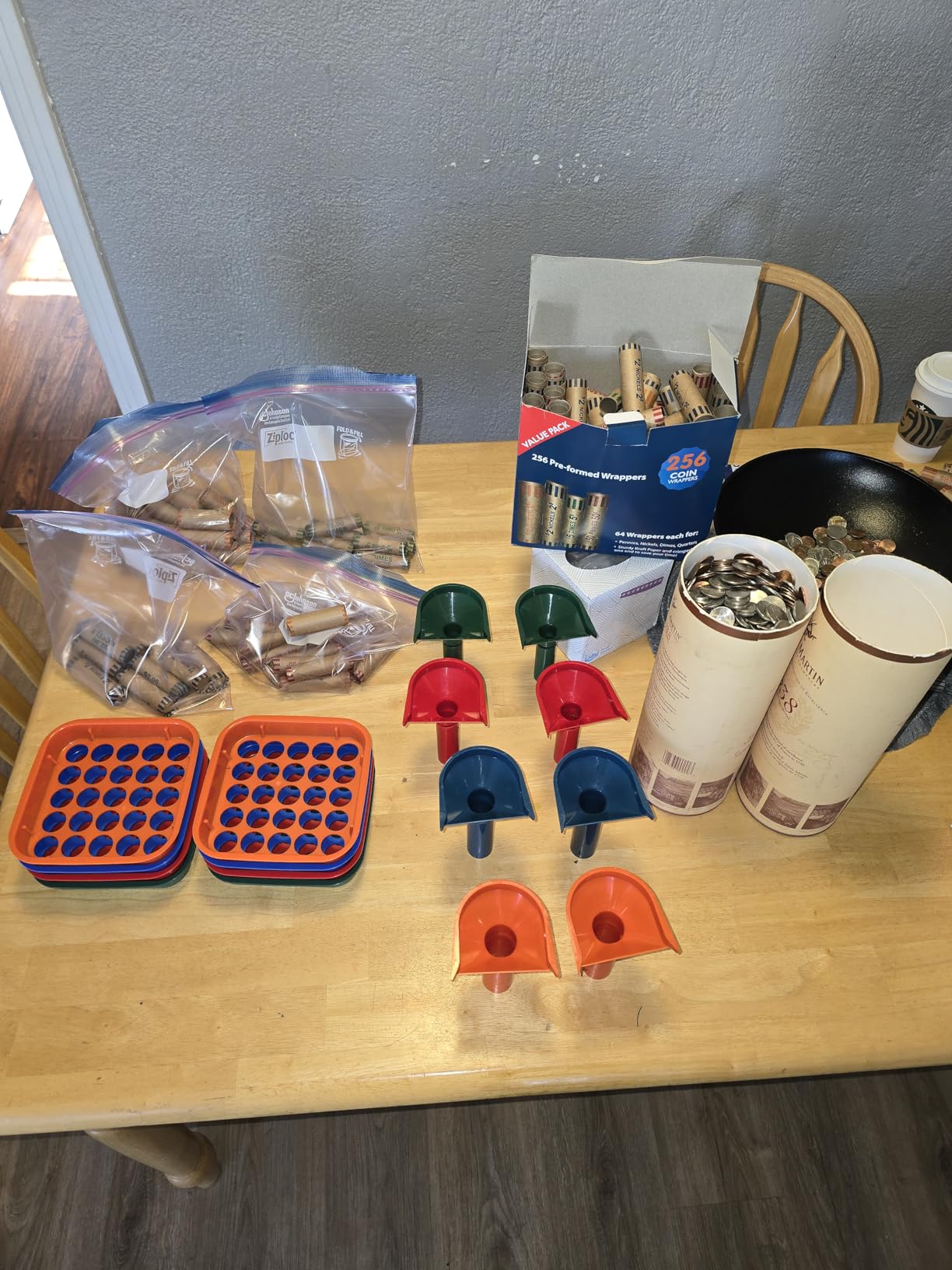 Coin Sorter Tray & Coin Sorter Tube - 4 Color Coded Coin Separator Trays and Coin Sorters Tubes Bundle with 100 PCS Coin Wrappers Assorted customer photo 1