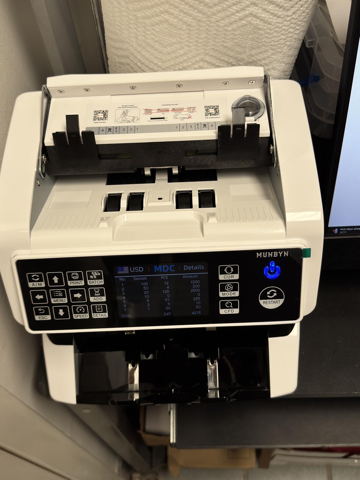 MUNBYN IMC01 Bank Grade Money Counter Machine Mixed Denomination, 2CIS/UV/IR/MG/MT Counterfeit Detection, Serial Number, MUL Currency Cash Counter, Printer Compatible, 2Y Manufacturer (Silver) customer photo 1