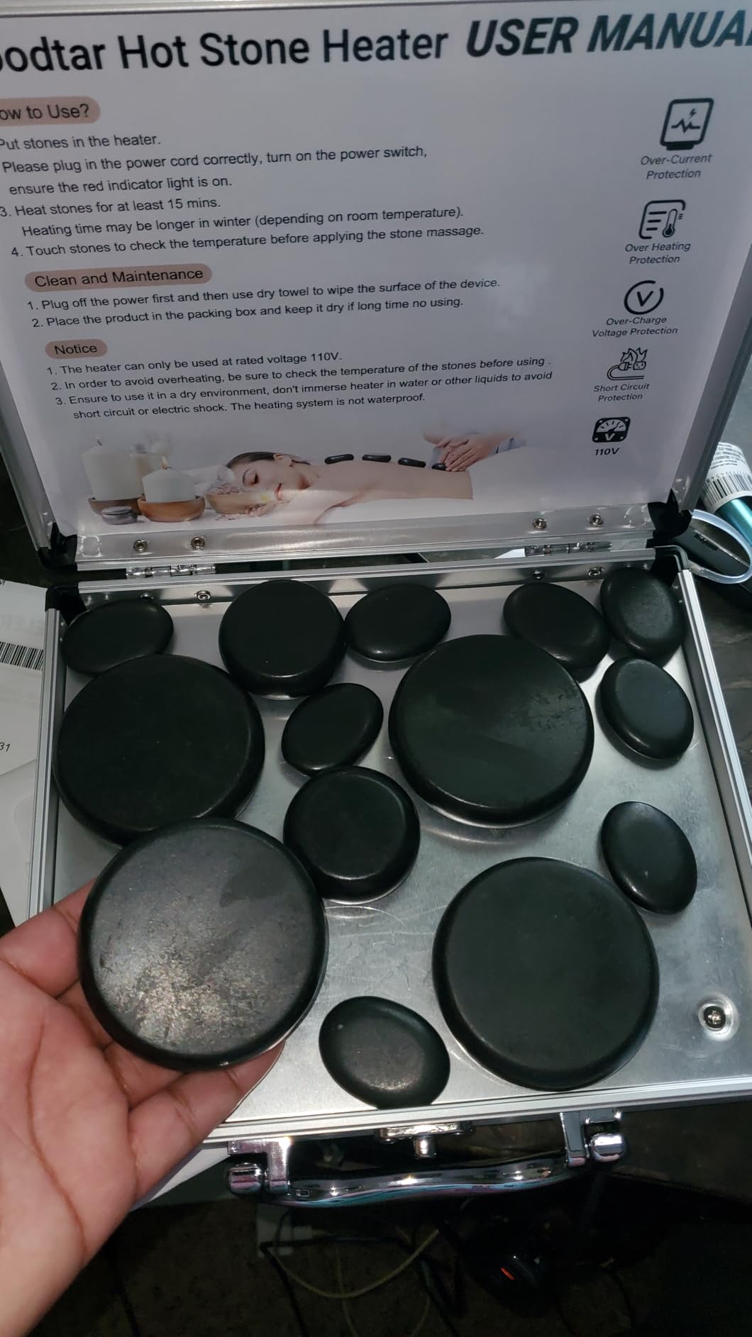 Hot Stones Massage Warmer Kit, 14 PCS Hot Stones Massage Set and Heater Kit, Electric Rocks Basalt Stone Massager for Professional Therapy/Home SPA Use 110V (Small Size) customer photo 1