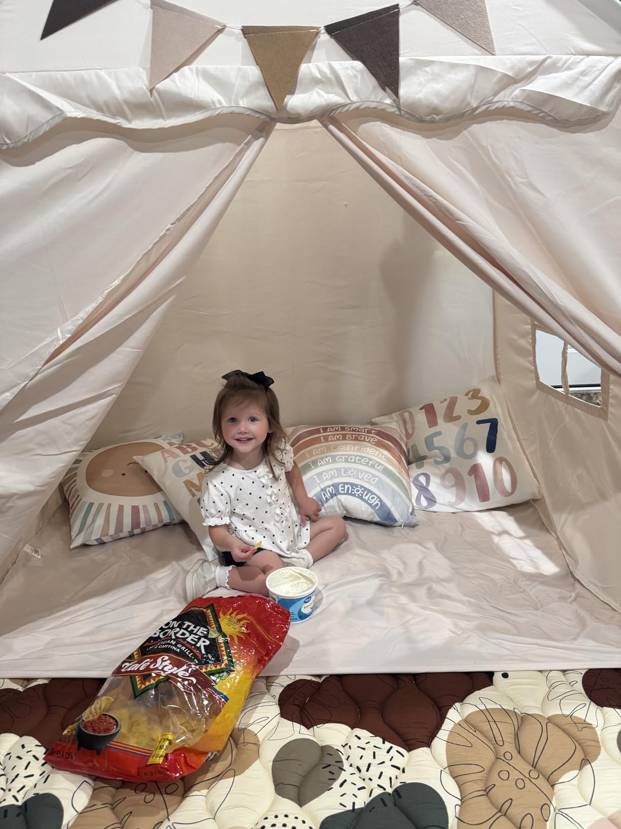 Little Dove Large Kids Play Tent with Star Lights & Flags, Portable & Foldable Teepee Tents, Dome Tent Playhouse for Indoor & Outdoor Use, 51x39x51 in, Cream customer photo 1