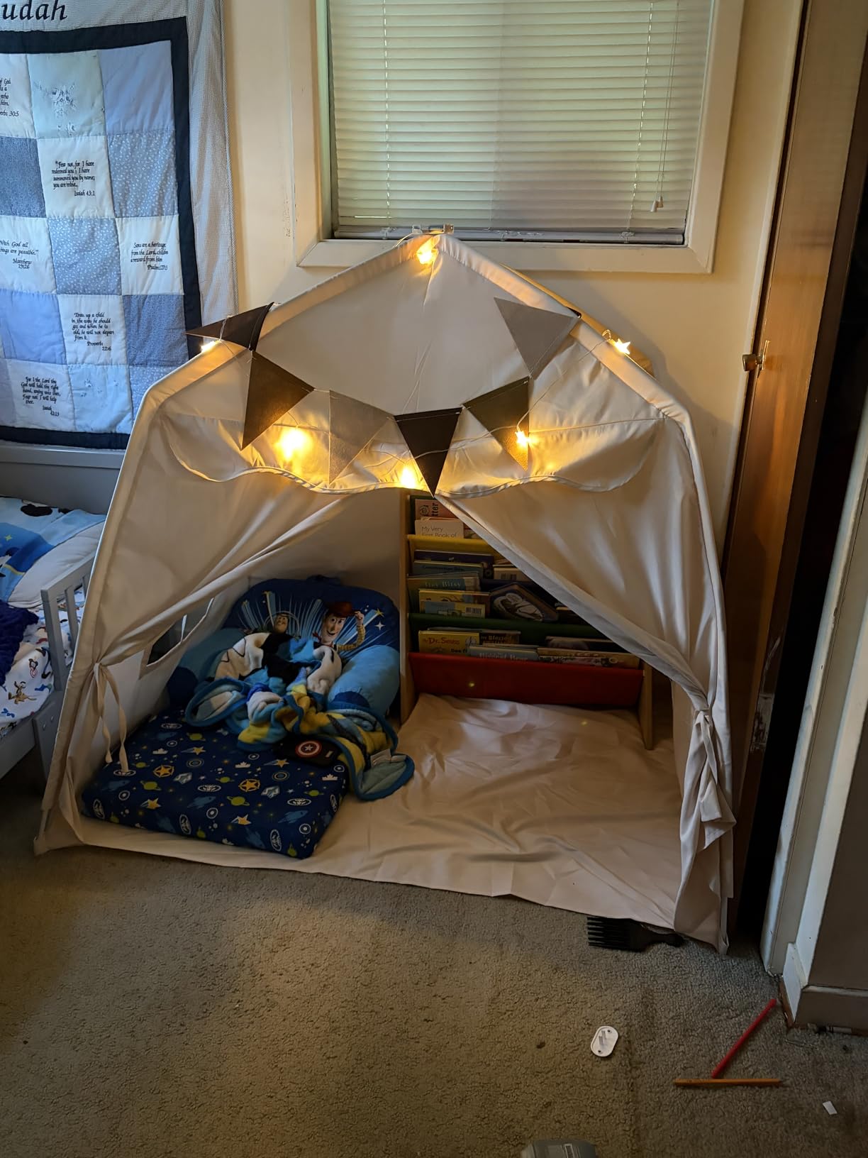 Little Dove Large Kids Play Tent with Star Lights & Flags, Portable & Foldable Teepee Tents, Dome Tent Playhouse for Indoor & Outdoor Use, 51x39x51 in, Cream customer photo 2