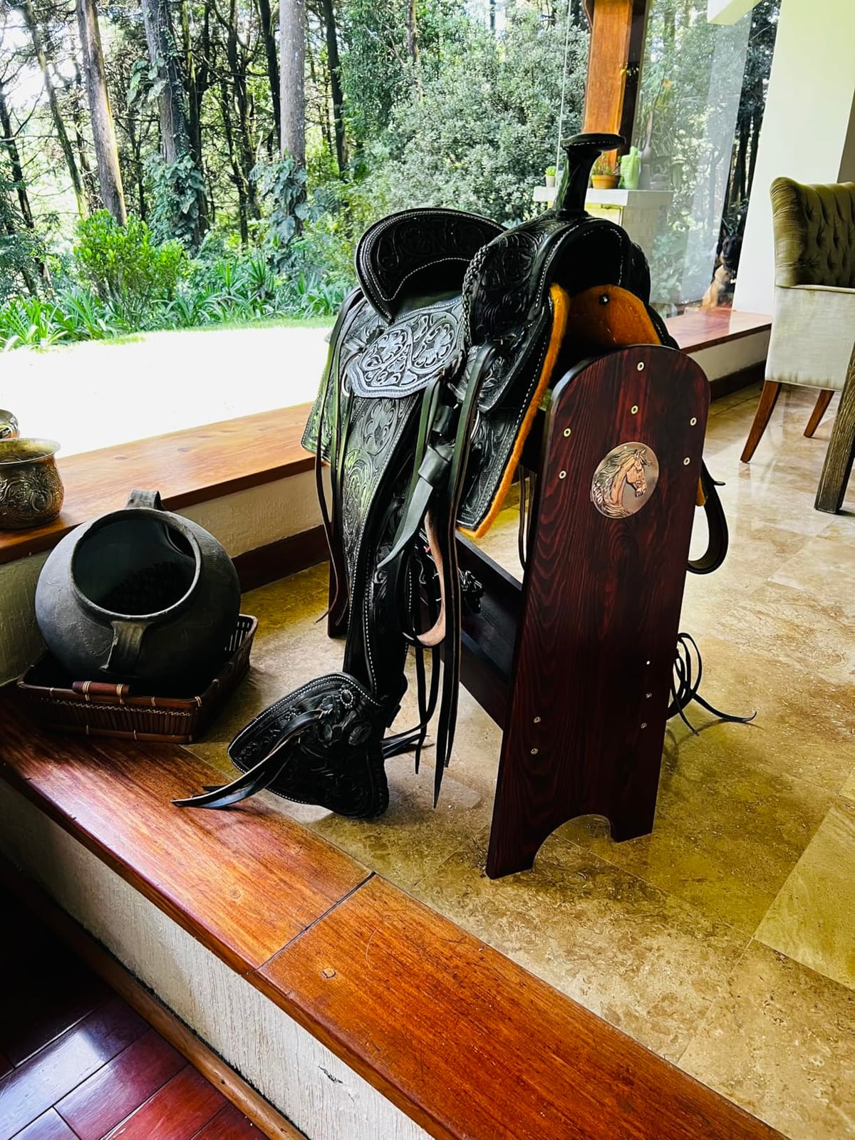 HOTCAN Pine Wood Saddle Rack | Ideal Saddle Stand for Horse Gear and Horse Tack Organizers | Suitable for Displaying Trophy Tack at Home | Compatible with English, Australian, Western Saddles (Walnut) customer photo 2