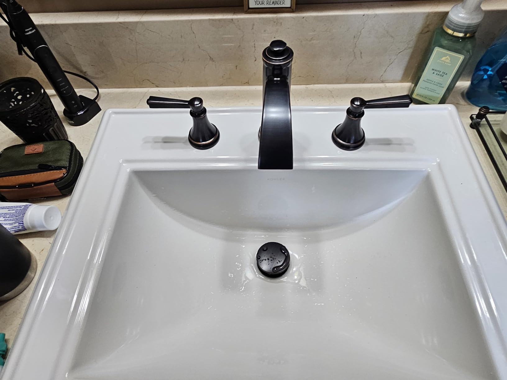 Waterfall Bathroom Faucet 3 Hole, 4-16 Inch Oil Rubbed Bronze Bathroom Faucet, Brass Bathroom Sink Faucet, 2 Handle Bathroom Faucets, Bathroom Vanity Faucet with Pop-Up Drain, Water Hoses customer photo 2
