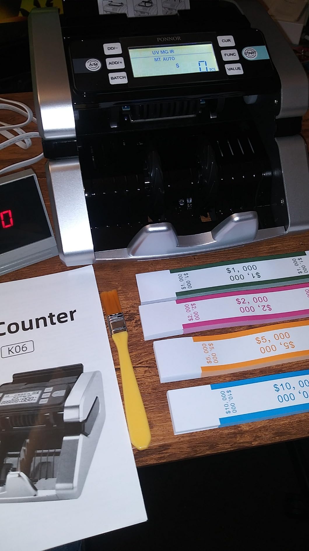 PONNOR N70 Mixed Denomination Money Counter Machine, Value Counting, Cash Counter with Three Displays, UV/MG/IR/MT Counterfeit Detection for Money Counting, Printer Enabled Bill Counter for Business customer photo 1