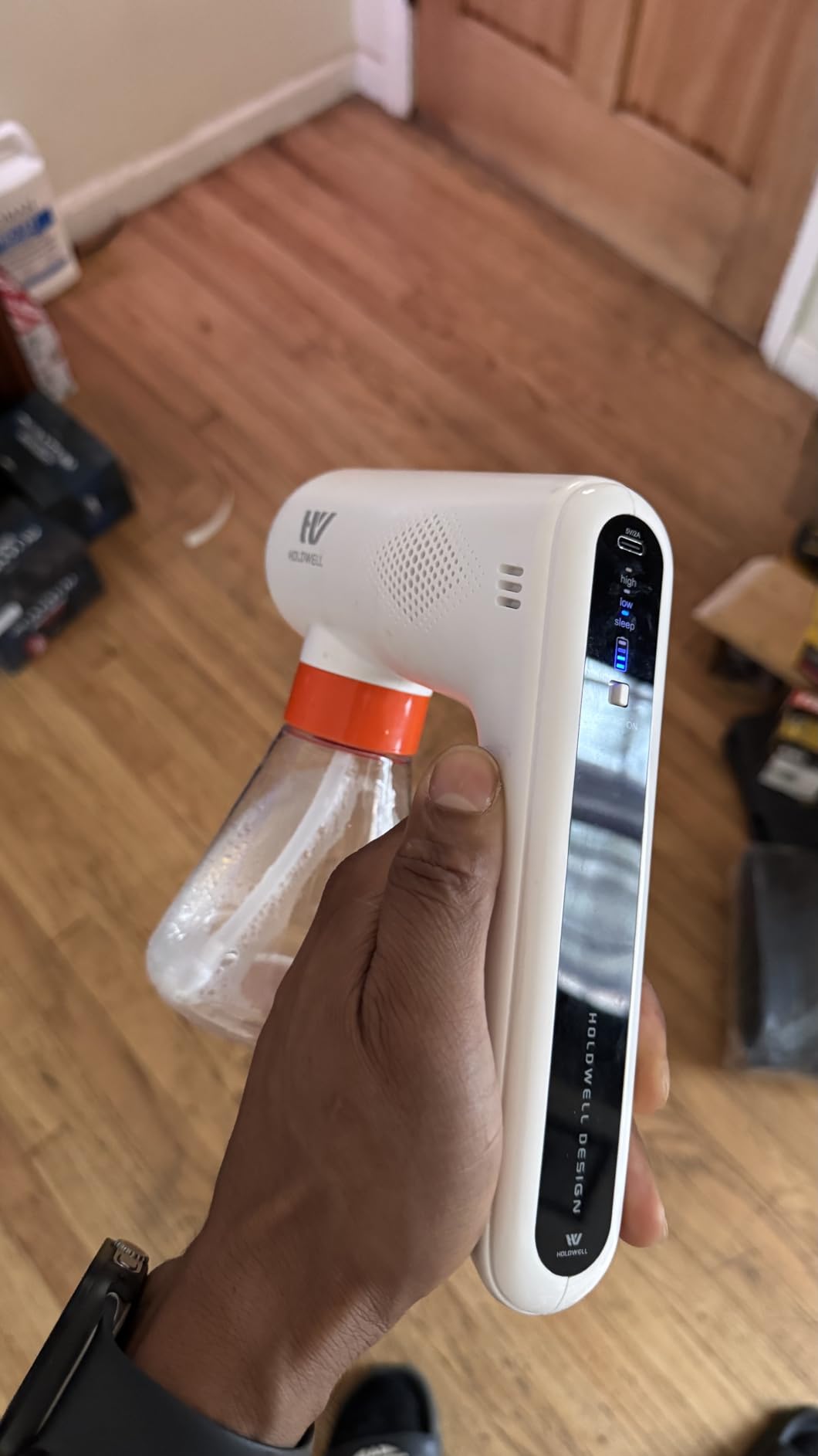 Cordless Electric Disinfection Fogger, Detachable Stainless Steel Nozzle, 3-Gear Adj 14.2oz Sanitizer Atomizer, Blue Light Nano Spray Gun for Place Cleaning/High-Touch Item Contactless Sanitization customer photo 1