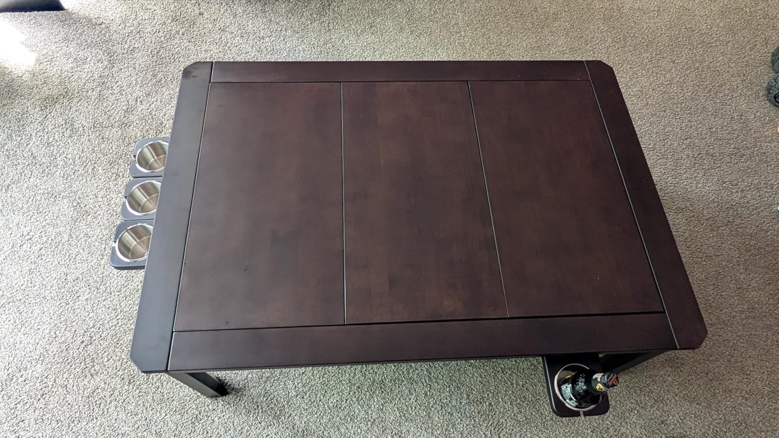 Solid Wood Board Game Coffee Table with Removable Top, 3-in-1 Gaming and Dining Table Includes Play Mat & Detachable Cup Holders, 48