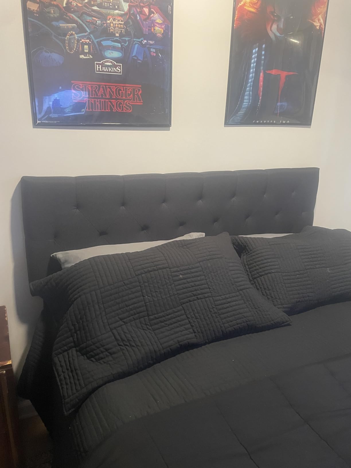 Lucid Mid-Rise Upholstered Headboard - Diamond Tufted - Padded Polyester - Adjustable Height from 34” to 46” - Easy Assembly - Bed Frame or Wall Mount - Sturdy - Stone - Queen Size customer photo 1