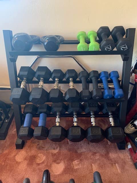 THERUN 1100lbs Adjustable 3 Tier Dumbbell Rack Stand, Hex dumbbells Hand Weights Rack Dumbbell Holder Home Gym Storage Organizer, Reverse Install Available (Rack Only) customer photo 2