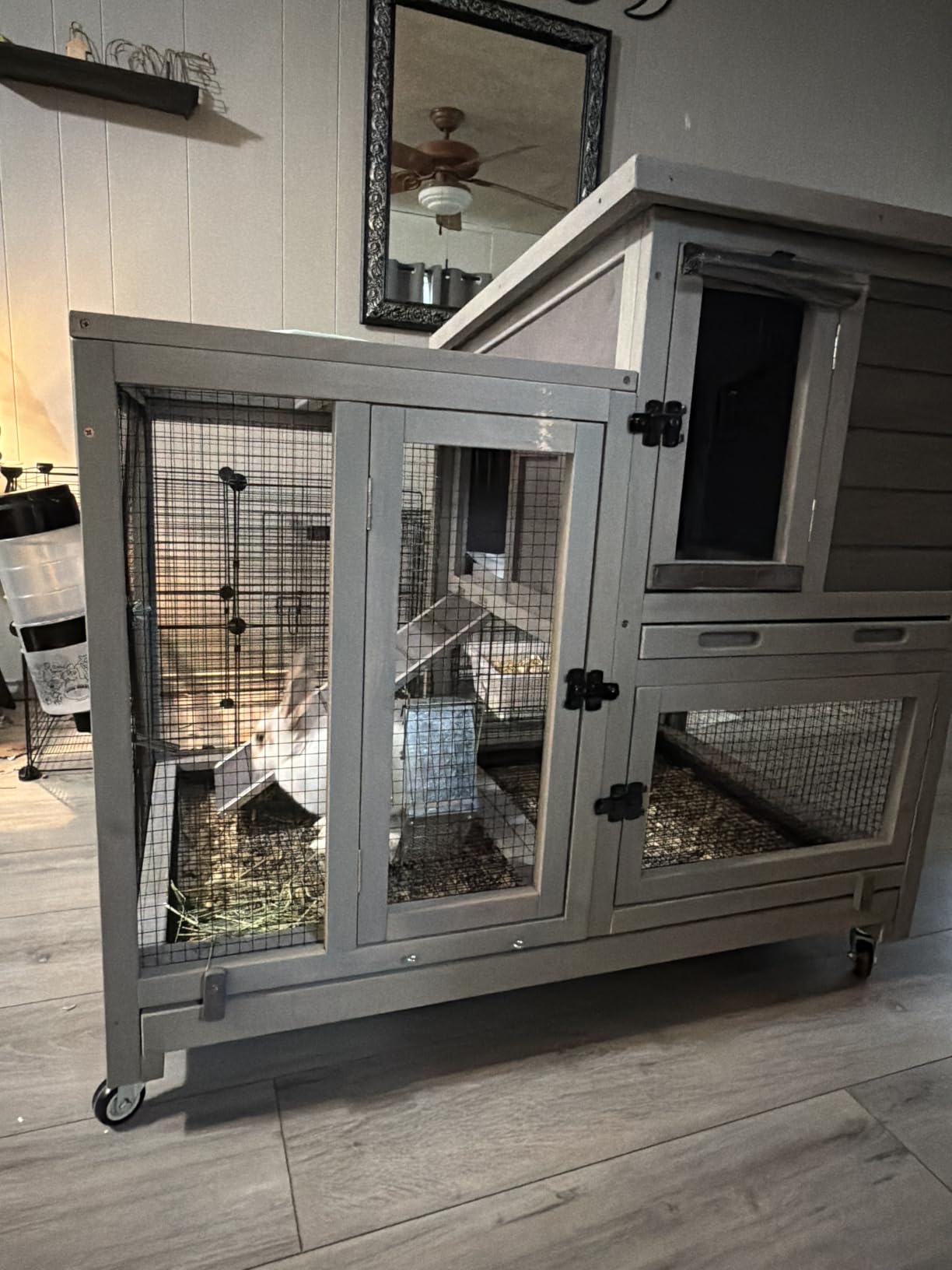 Aivituvin Rabbit Hutch Large Wooden Bunny House Guinea Pig Cages on Wheels, Two Trays, Indoor Outdoor customer photo 2