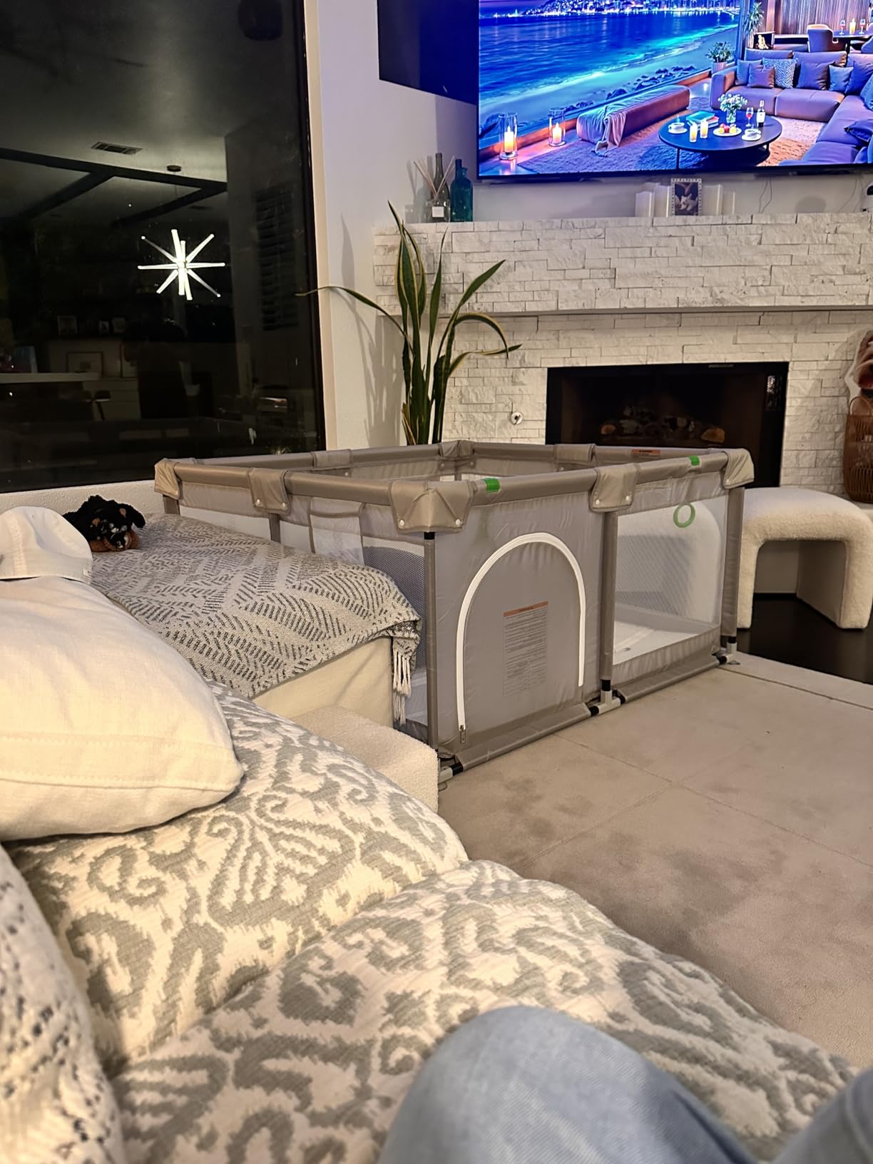 ZEEBABA 47x47in Baby Playpen with mat, Play Yard for Babies Toddlers, Grey customer photo 2