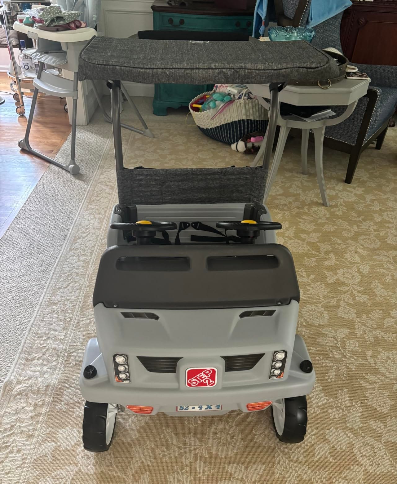 Step2 Side-by-Side Push Around SUV, Kids Push Car, 2 Seats, Stroller Substitute, Includes Seat Belts & Horns, Made of Durable Plastic, Max Weight 100 lbs., for Toddlers 1.5-5 Years Old, Gray customer photo 2
