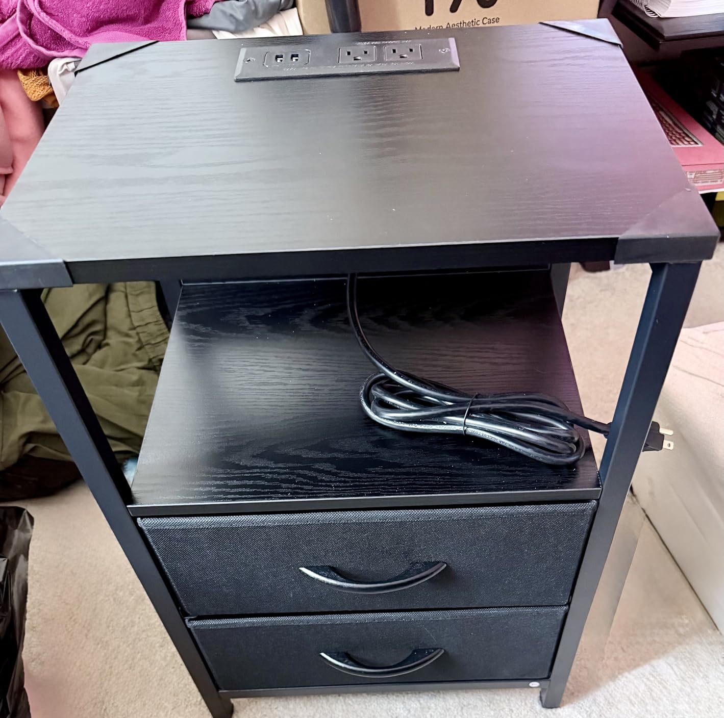 Yoobure Nightstand with Charging Station, Small Night Stand with Fabric Drawers and Storage Shelf for Bedrooms, Nightstands for Small Spaces, Bedside Table with USB Ports & Outlets, Bed Side Table customer photo 1