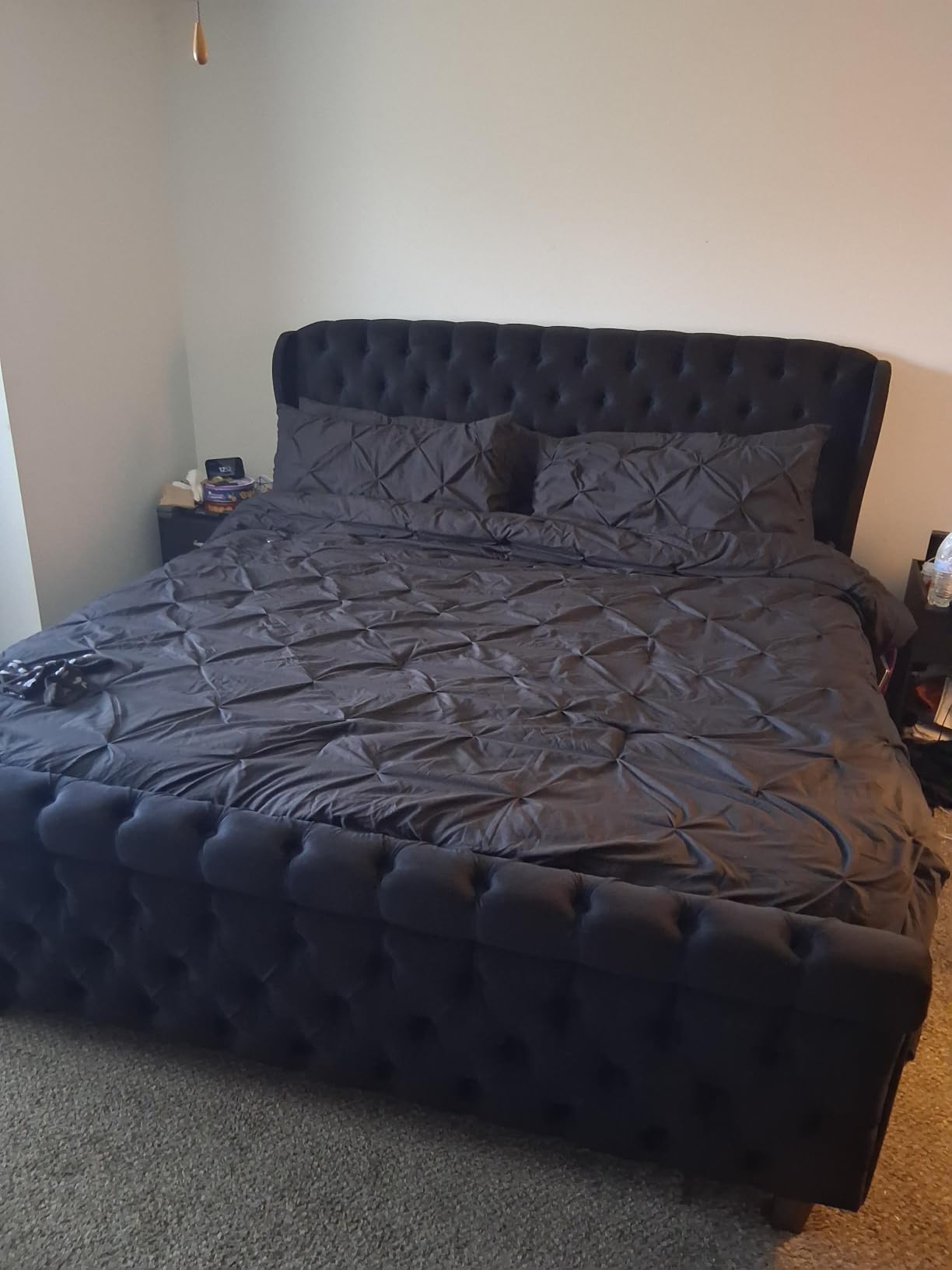AMERLIFE King Size Upholstered Sleigh Platform Bed Frame with Headboard customer photo 1