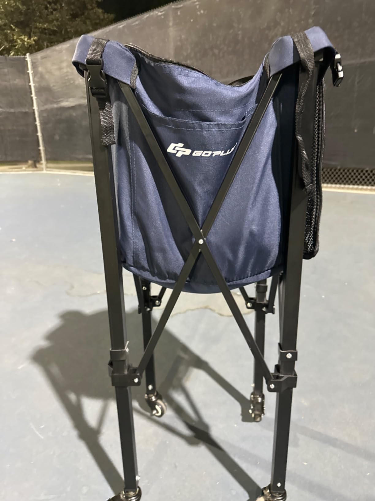 Goplus Foldable Tennis Ball Hoppers, Lightweight Aluminum Tennis Ball Basket with Wheels, Removable Bag, Side Pockets, Carry Bag, Portable Sports Teaching Cart Holds 150 Tennis Balls (Blue) … customer photo 1