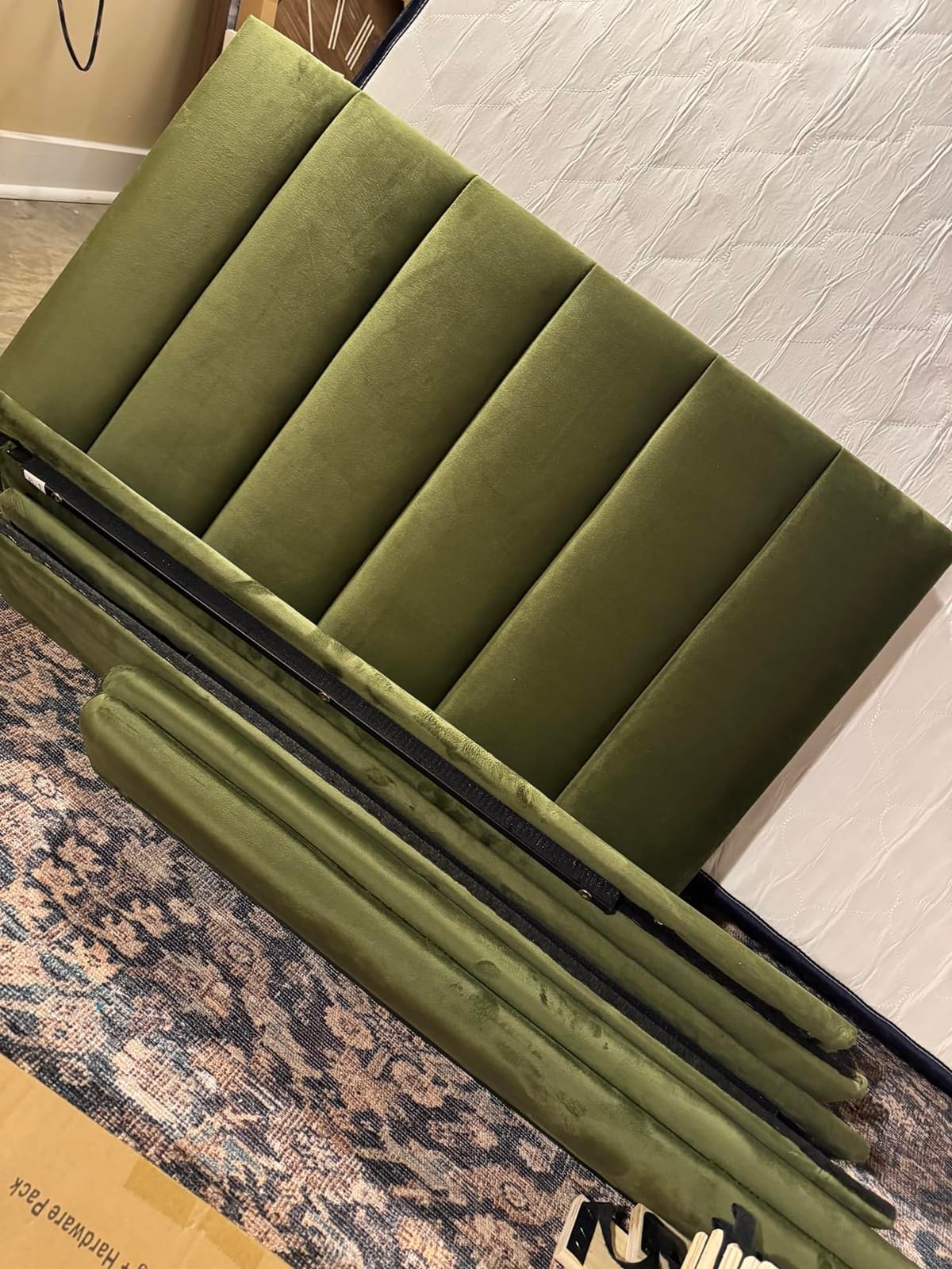 YUHUASHI King Bed Frame,Platform Bed with Upholstered Headboard,Grass Green customer photo 1