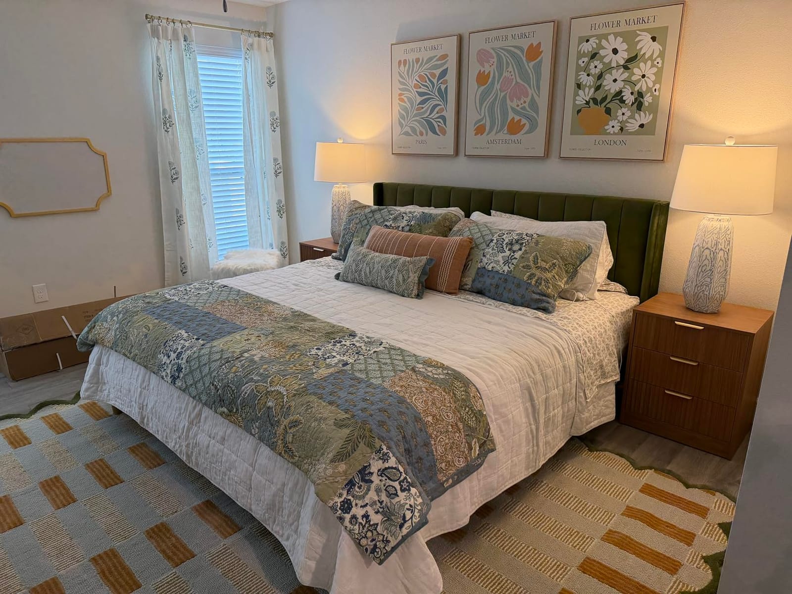 YUHUASHI King Bed Frame,Platform Bed with Upholstered Headboard,Grass Green customer photo 2