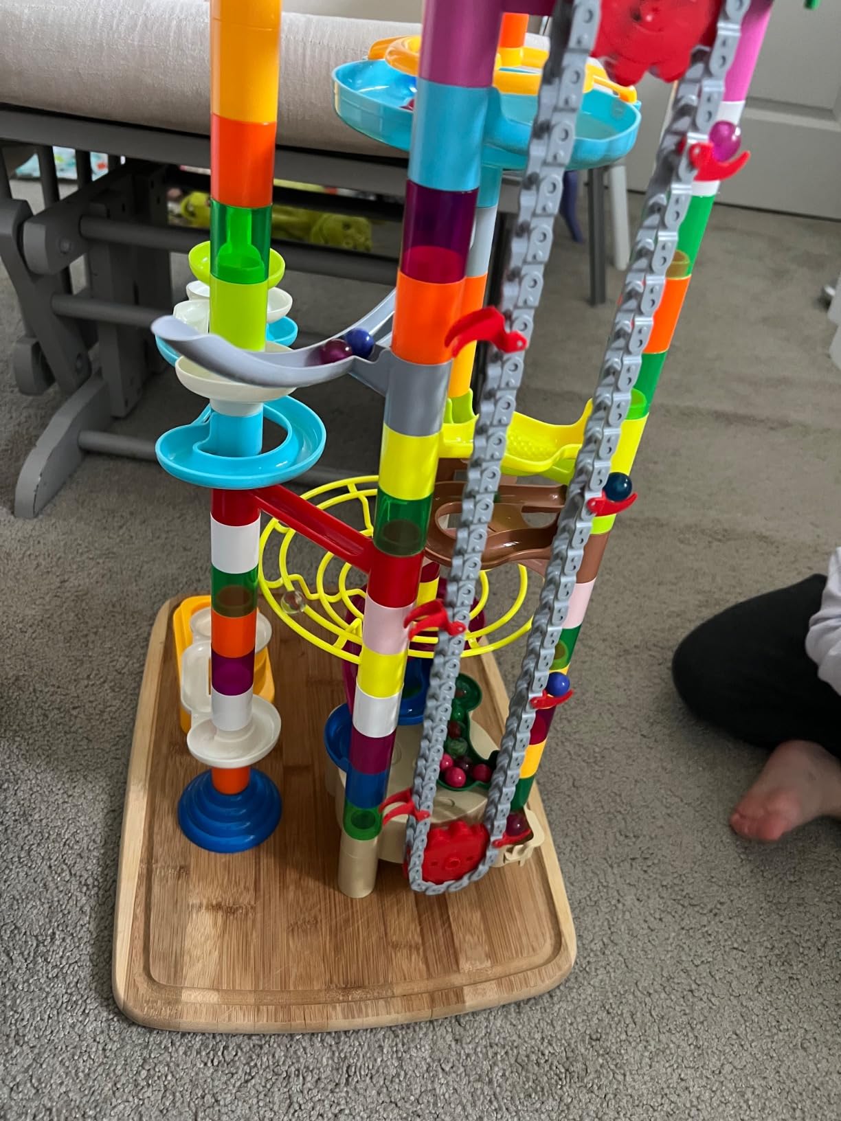 JOYIN 236Pcs Glowing Marble Run with Motorized Elevator- Construction Building Blocks Toys with 30 Glow in The Dark Plastic Marbles, STEM Toy for Boys and Girls, Christmas Birthday Gifts customer photo 1