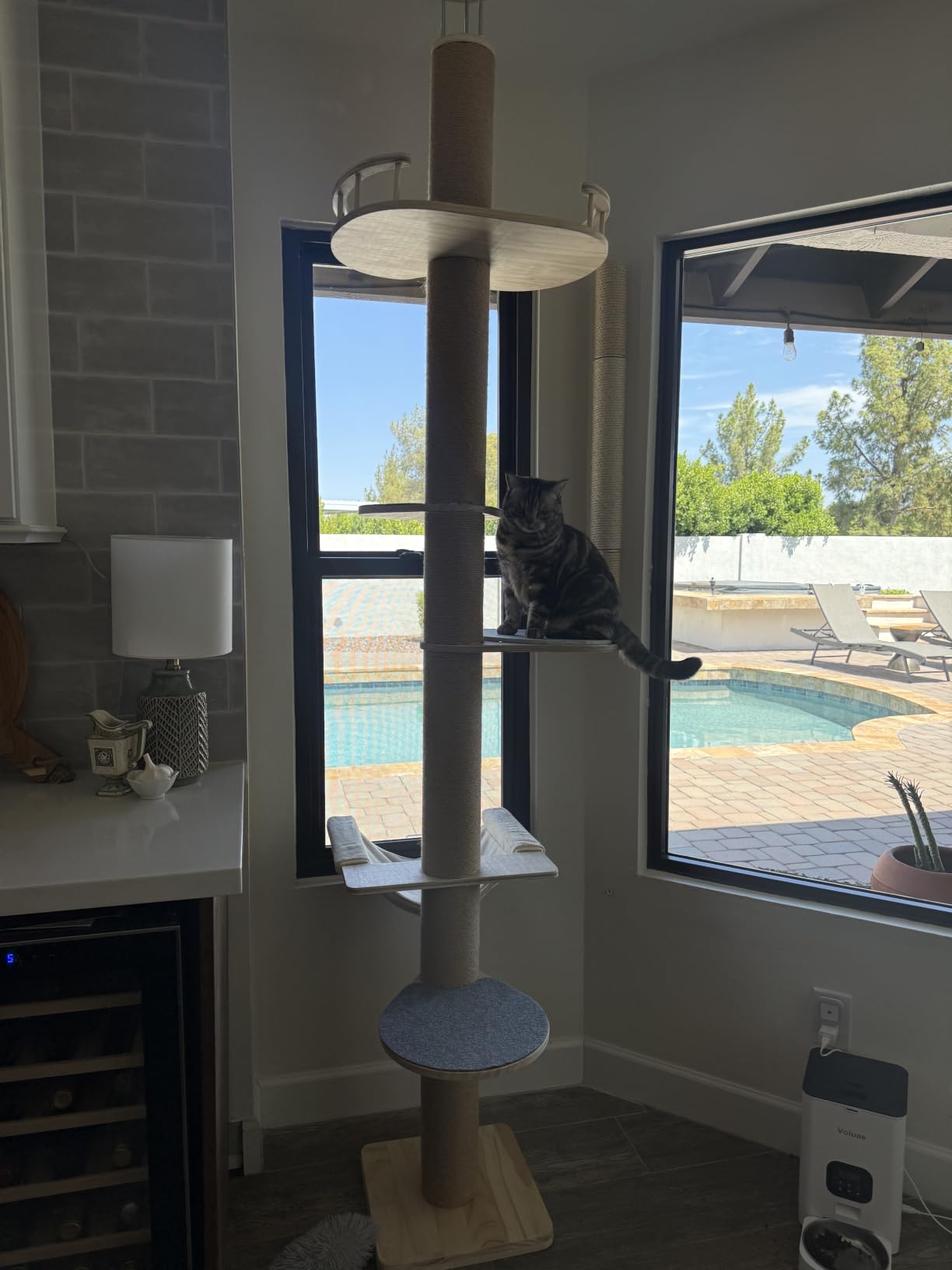 Floor to Ceiling Cat Tree Height (50-120.5in) Adjustable Cat Tower 5 Tier Hemp Scratching Post High Cat Tree Sturdy Activity Tree Indoor Outdoor Cat Scratching Post Activity Center customer photo 1