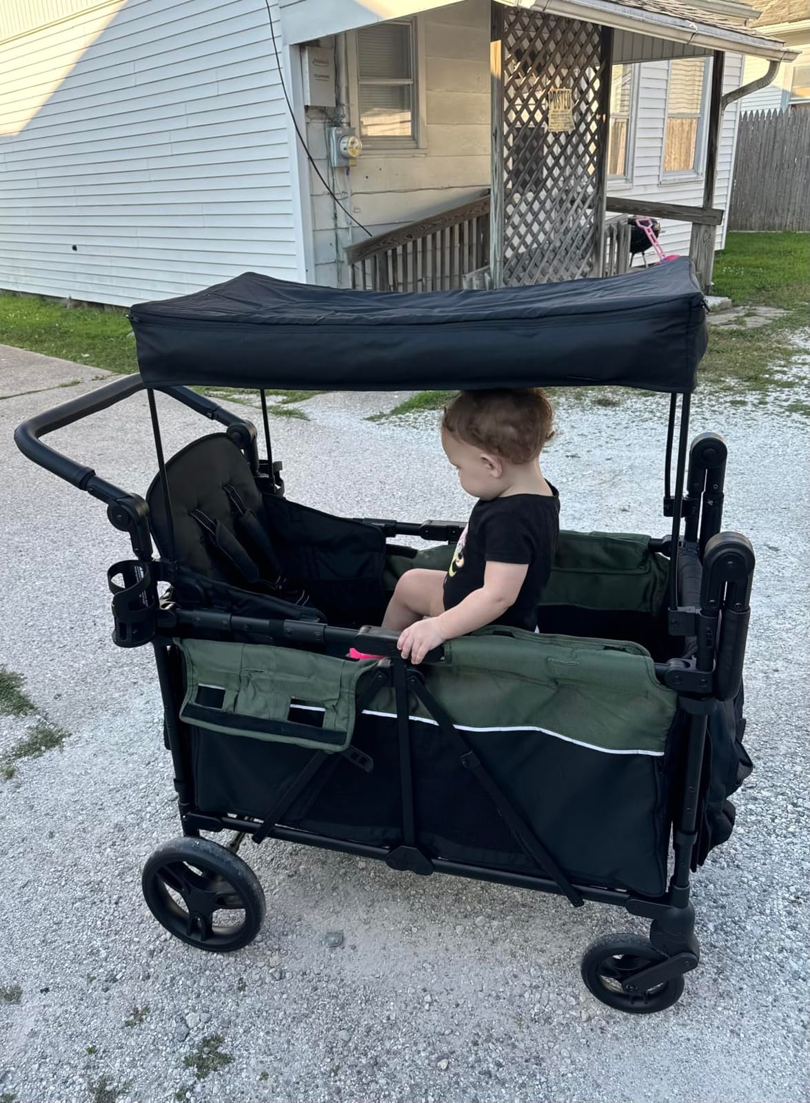 Jeep Aries Stroller Wagon by Delta Children Premium Wagon for 2 Kids with Convertible Seats, Adjustable Push/Pull Handles, Removable Canopy & Flat Fold - Greenguard Gold Certified, Black/Green customer photo 1