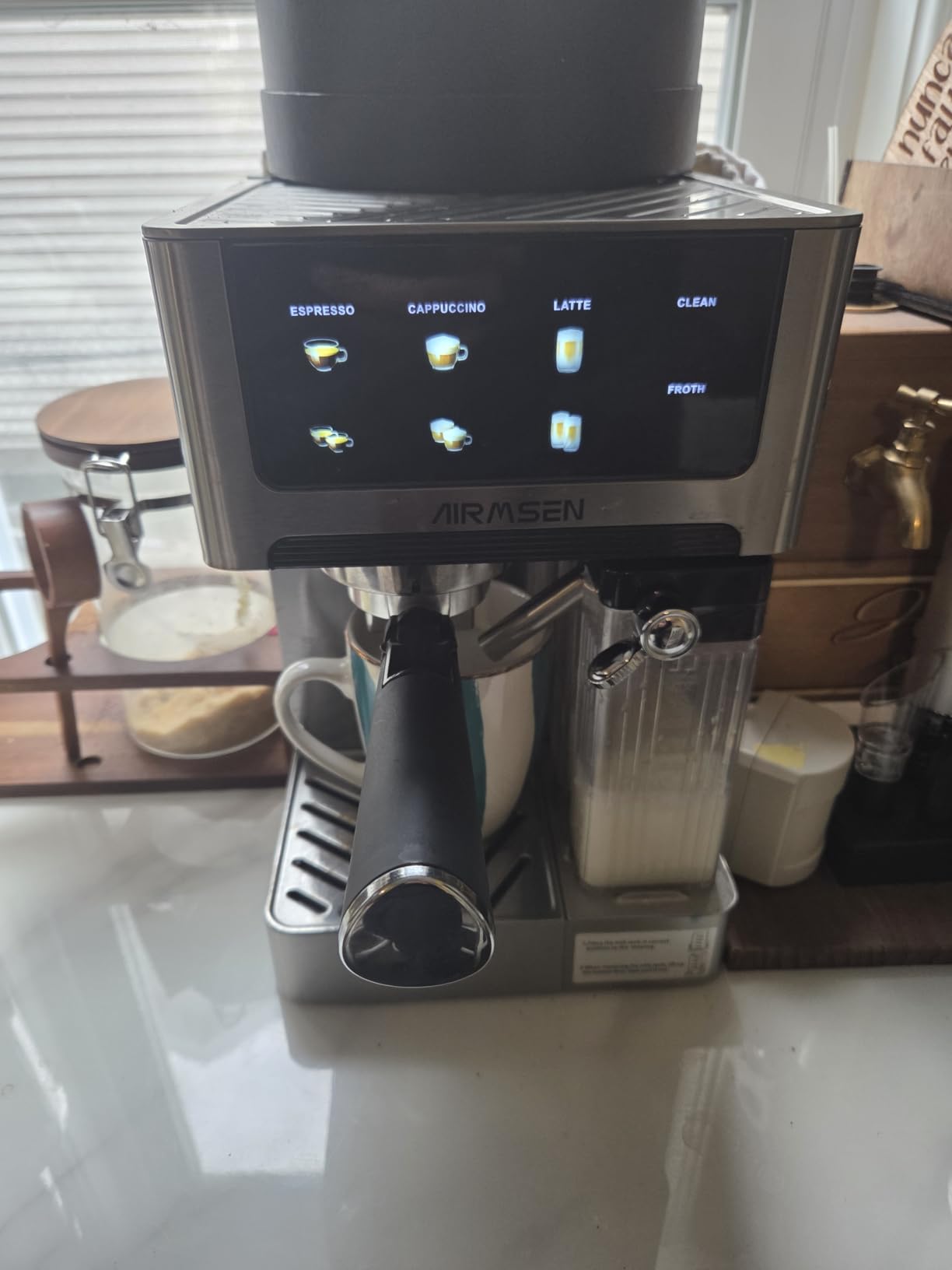 AIRMSEN 20 Bar Espresso Machine with Automatic Milk Frother, Cappuccino & Latte Coffee Maker with Quick Brew Dual Boiler (1350W + 1000W), Stainless Steel, 60oz Water Tank, Touchscreen customer photo 1