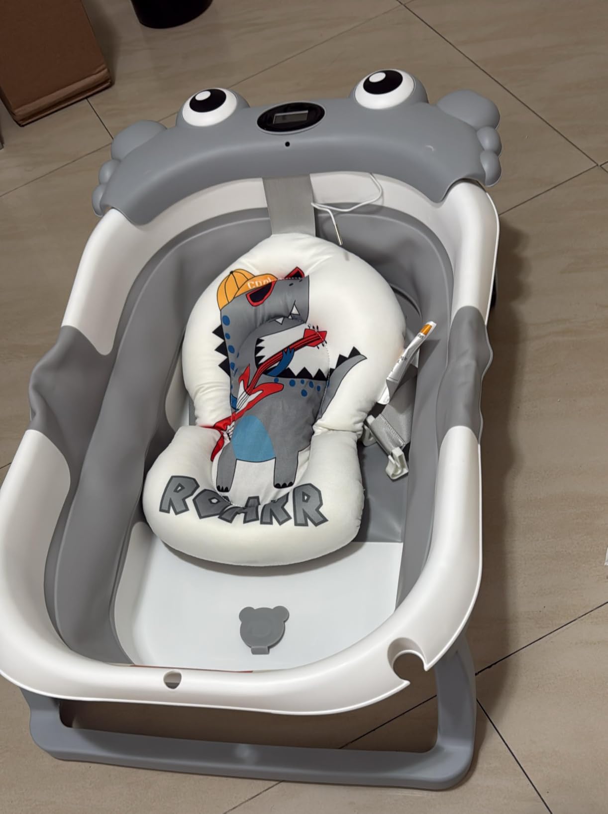 Collapsible Baby Bathtub for Newborns with Thermometer and Soft Floating Cushion Portable and Foldable Travel Baby Girl Bath Tub for Infants to Toddler 0-36 Month (Blue) customer photo 1