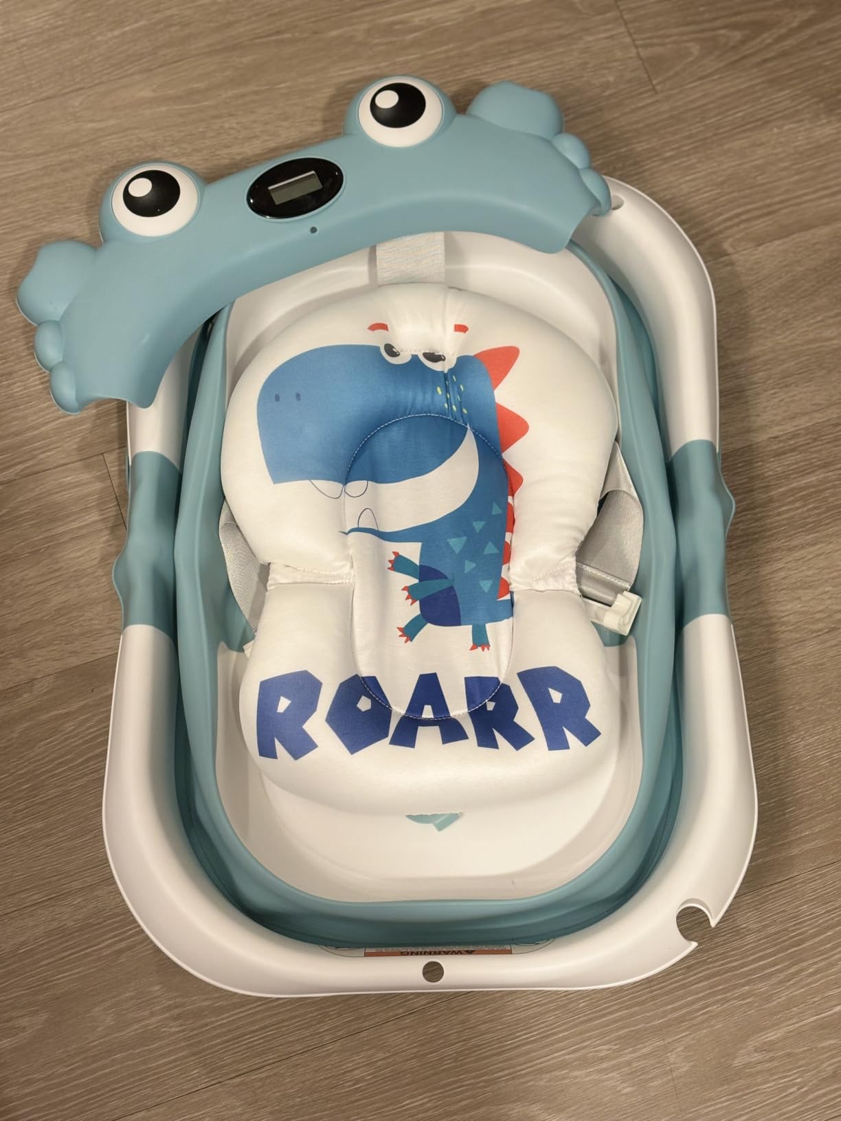 Collapsible Baby Bathtub for Newborns with Thermometer and Soft Floating Cushion Portable and Foldable Travel Baby Girl Bath Tub for Infants to Toddler 0-36 Month (Blue) customer photo 2