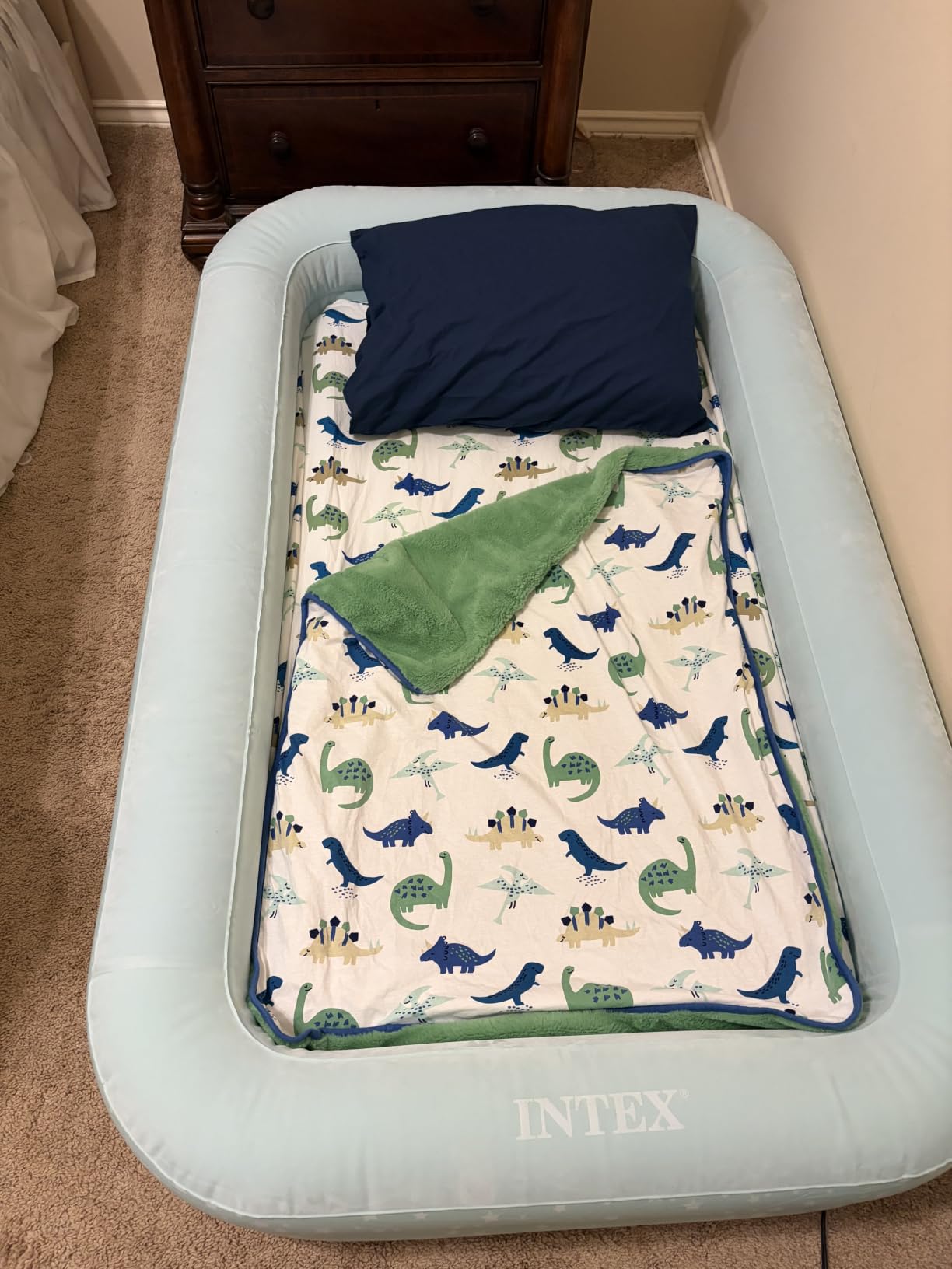 Intex 66810FL Inflatable Kidz Travel Bed Set, Includes Hand Pump and Carry Bag, Removable Mattress, Quick Inflation, Indoor Use, 42in x 66in x 10in, Blue with Star Print Frame customer photo 2