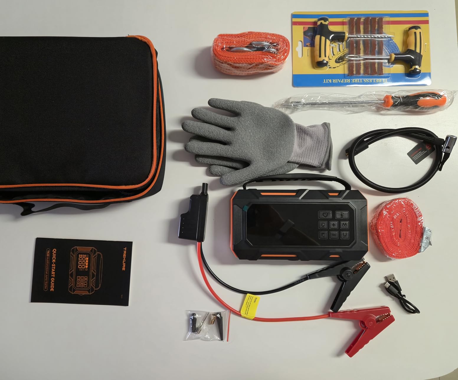 TREKURE 16-in-1 8000A Car Battery Jump Starter with Air Compressor 160PSI, Jump Starter Jump Box (All Gas 12L Diesel) with Portable Jumper Cables, Auto-Shutoff Tire Inflator, Gloves, Tow Rope customer photo 1