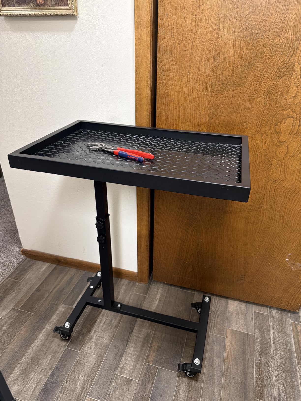 OLBRUS Adjustable Work Table, Mechanic Rolling Tool Tray Table, Orange customer photo 2