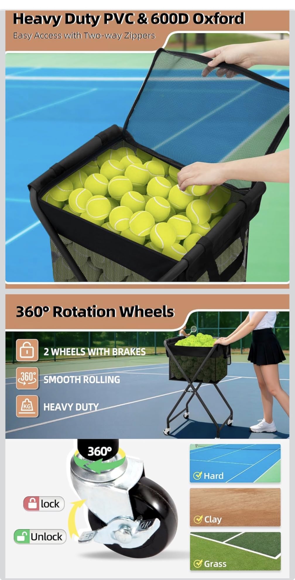 STORAGE MANIAC Foldable Tennis Ball Hopper Cart with Removable Ball Bag customer photo 2