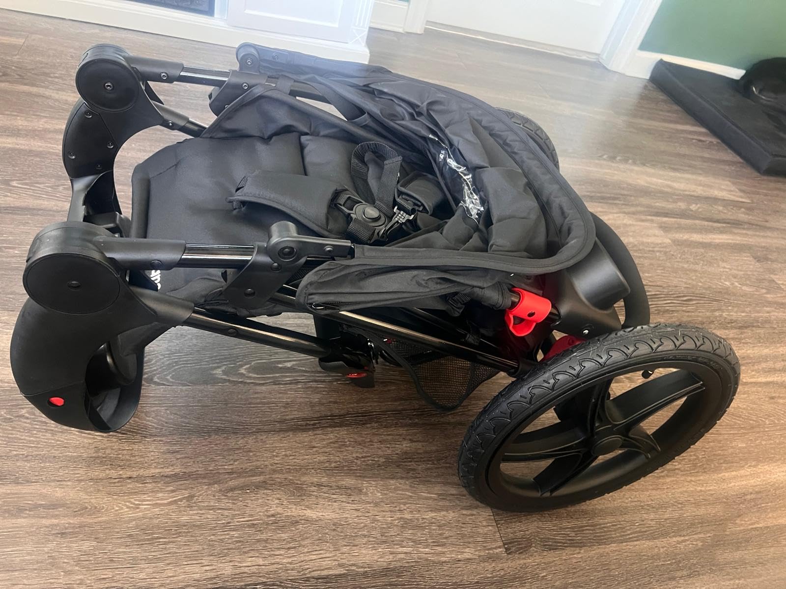 INFANS Jogging Stroller, Foldable Jogger with Air-Filled Tires Shock Absorbing Suspension Adjustable Backrest, Baby Running Strollers customer photo 2