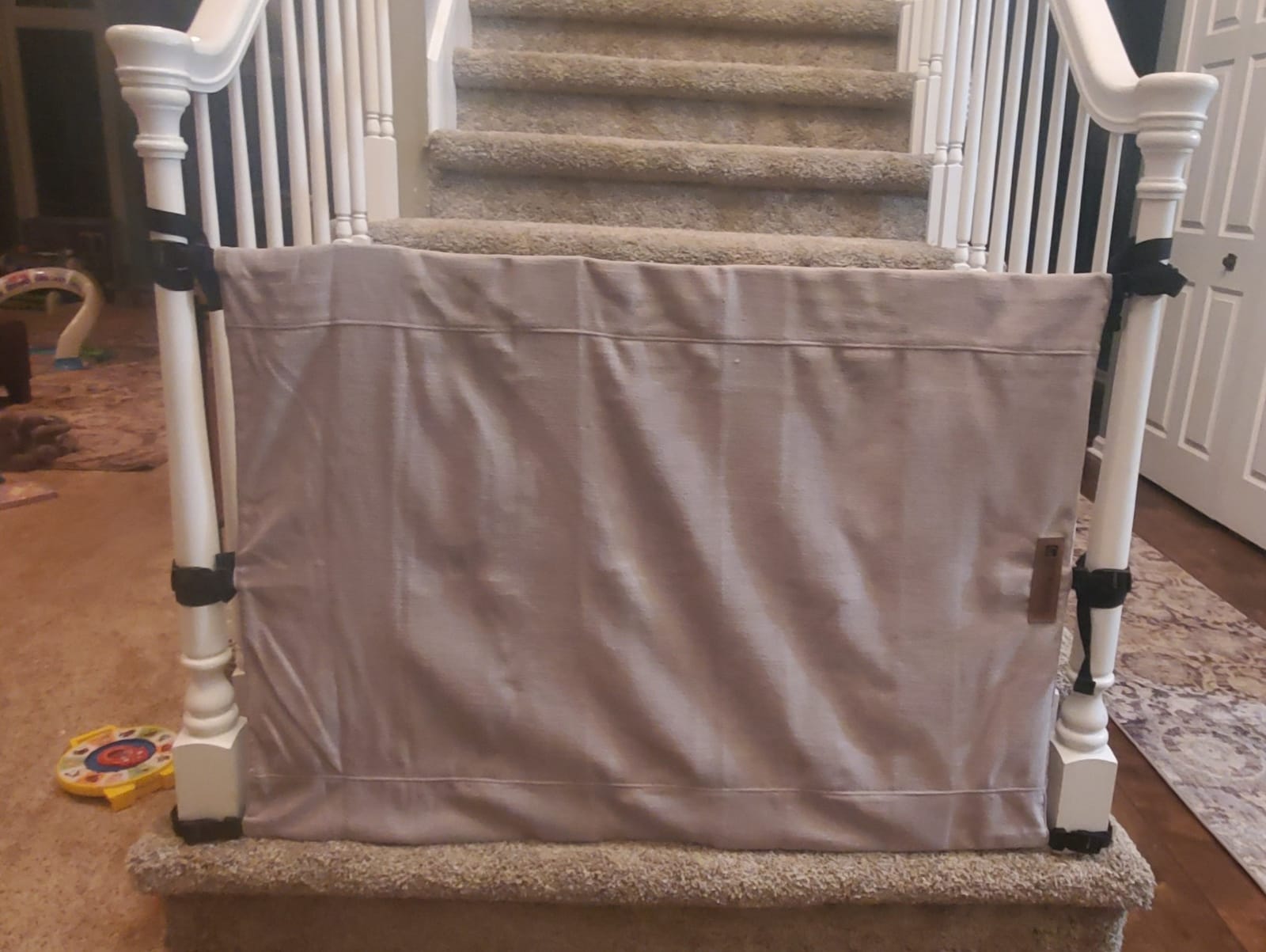 The Stair Barrier First Fabric Banister to Banister Baby Gates for Stairs 36”–42” Wide x 32” Tall– No Drill Baby Gate for Top or Bottom Staircase, Machine-Washable Climb Proof, Designed in USA, Black customer photo 1