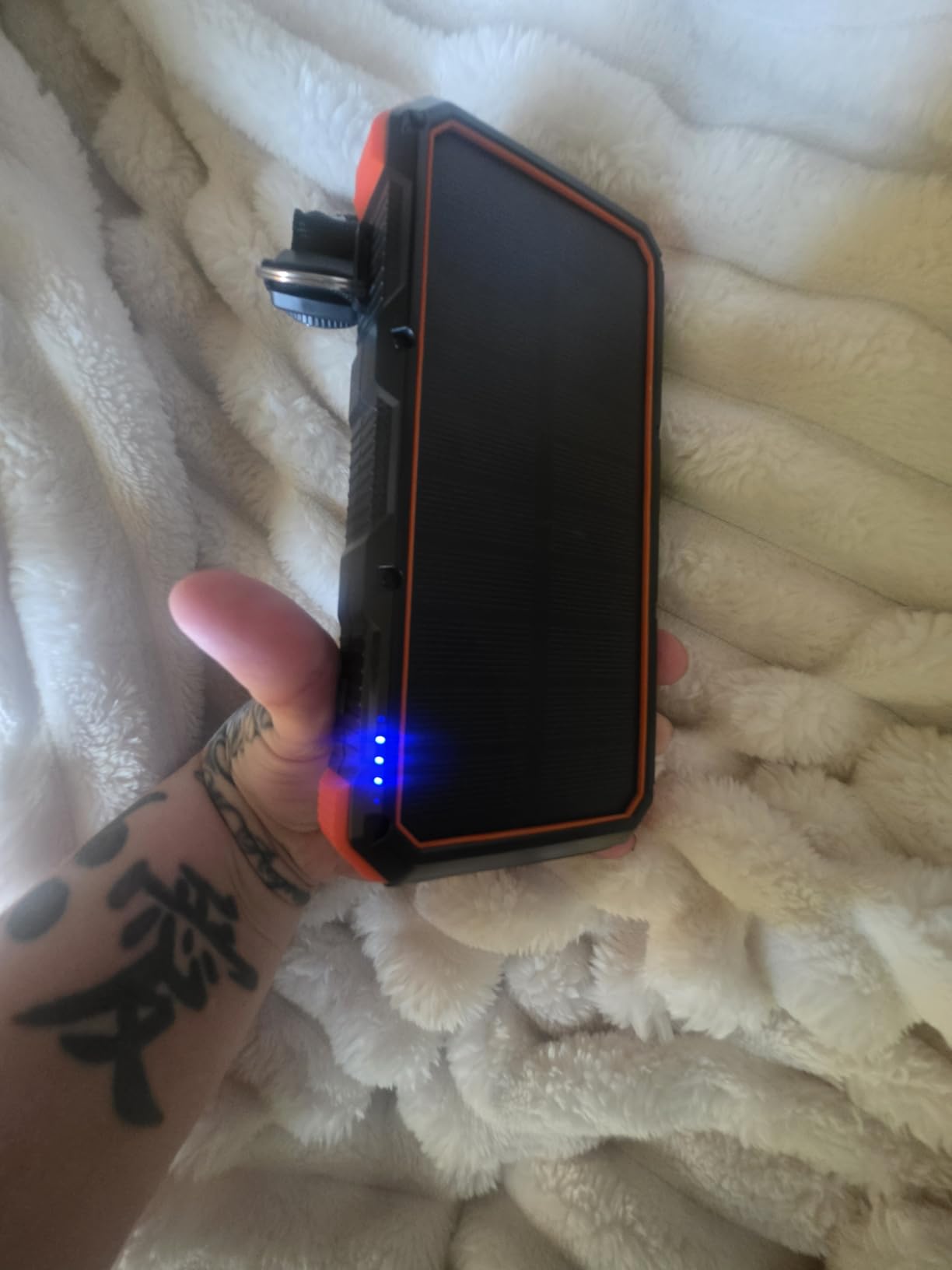 Solar Charger Power Bank 20000mAh Wireless Charger QC 3.0 Fast Charging Power Bank 8 Outputs 4 Inputs Solar Portable Charger Compatible with All Mobile Devices,SOS/Strobe/Strong Flashlights (orange) customer photo 1